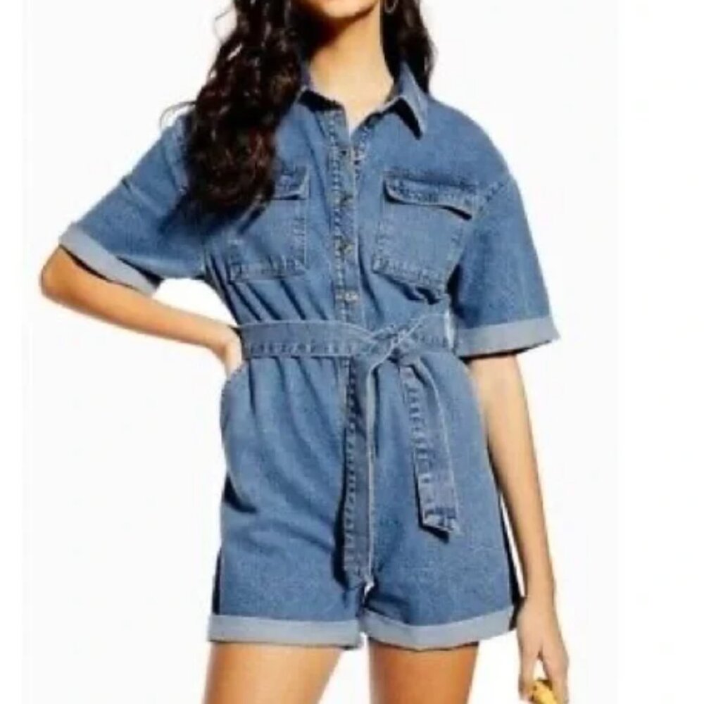 Denim short romper